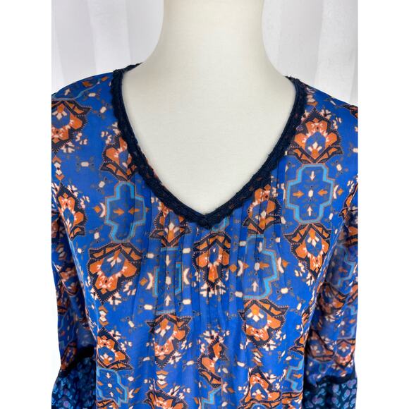 RED CAMEL Women’s Blue & Orange Pattern Sheer Top Sz M - Picture 5 of 9